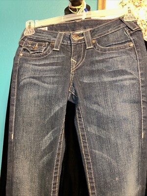 True Religion Becky Peacock Flares  pink rhinestone USA Made Sz 24 Measures 27 