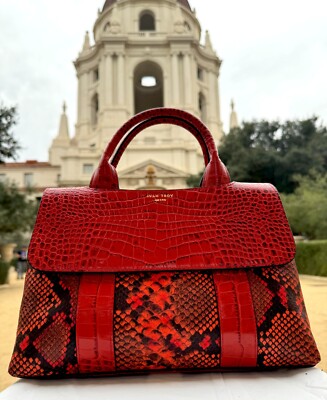 Bianca Women Red Snake Two Tone Leather Italian Top Handle Shoulder Handbag