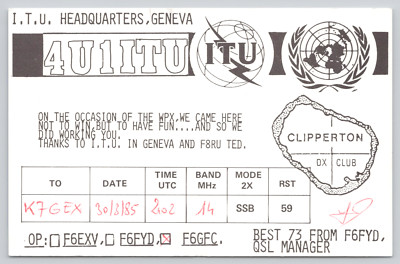 Postcard QSL 4U1ITU Geneva Switzerland International Amateur Radio Club 1985