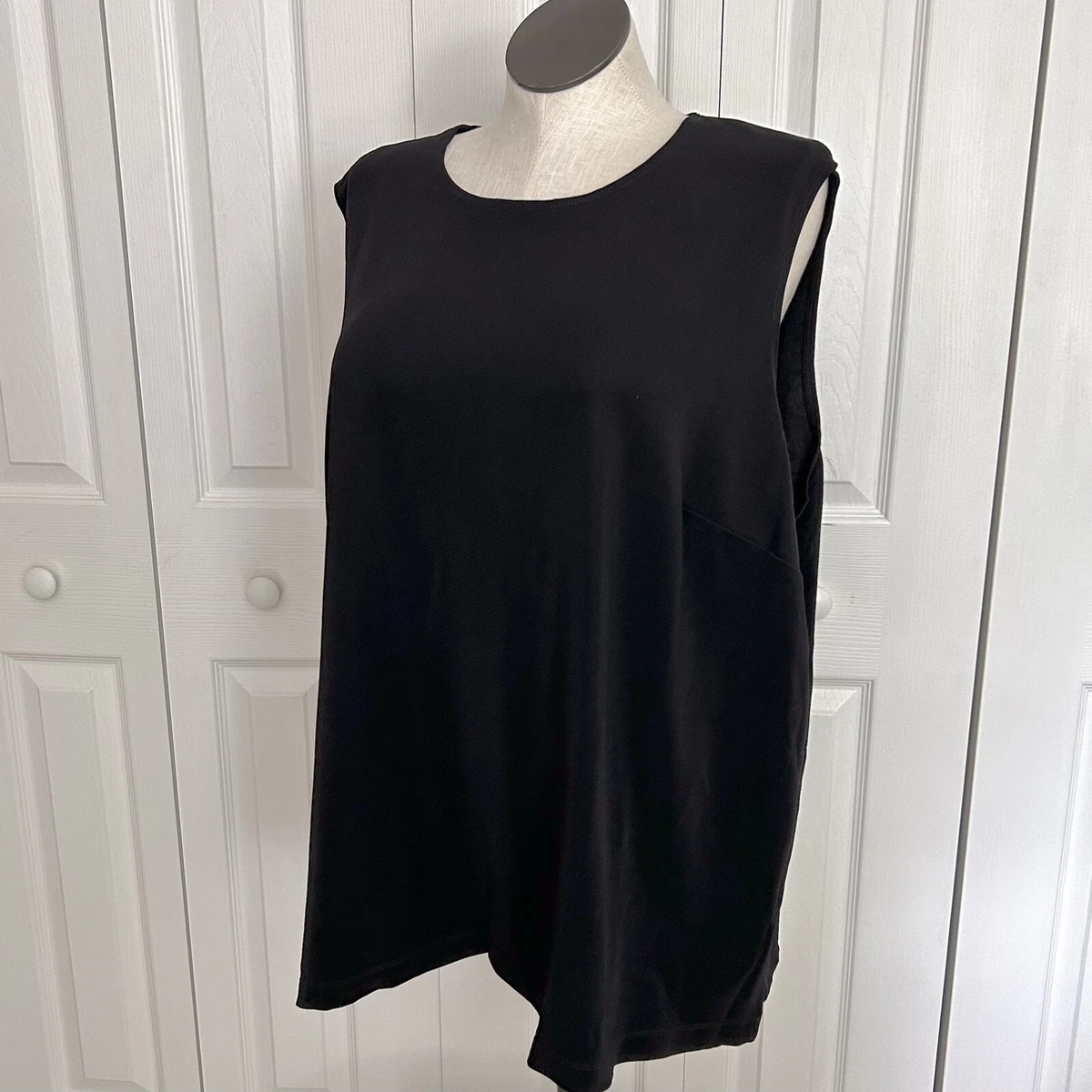 Susan Graver Style Sleeveless Tank Top Plus Size 3X Black Polyester Knit