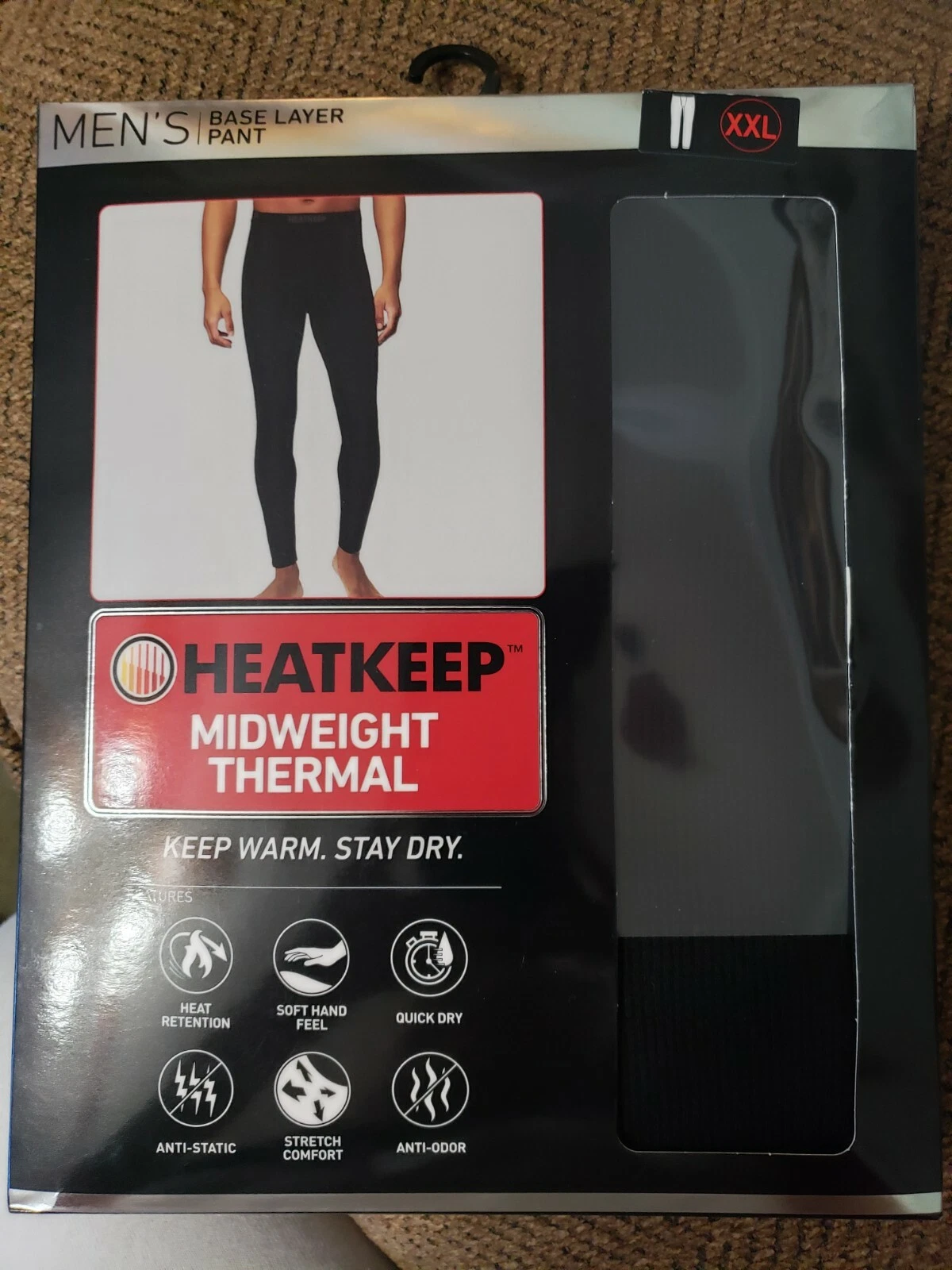 HeatKeep Men's Size XXLarge Black Thermal Underwear Base Layer Legging Pants NEW