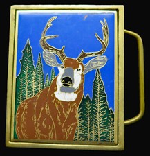 Elk Animal Wildlife Brass NAP 1980's Vintage Belt Buckle