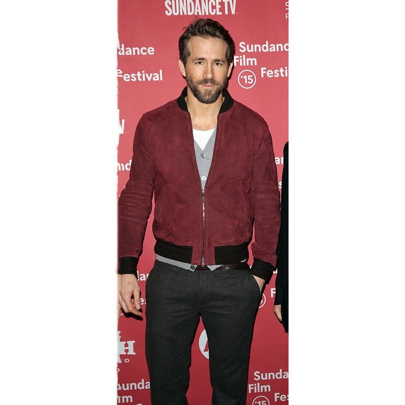 Ryan Reynolds Red Suede Bomber Leather Jacket Men Size S M L XL XXL ...