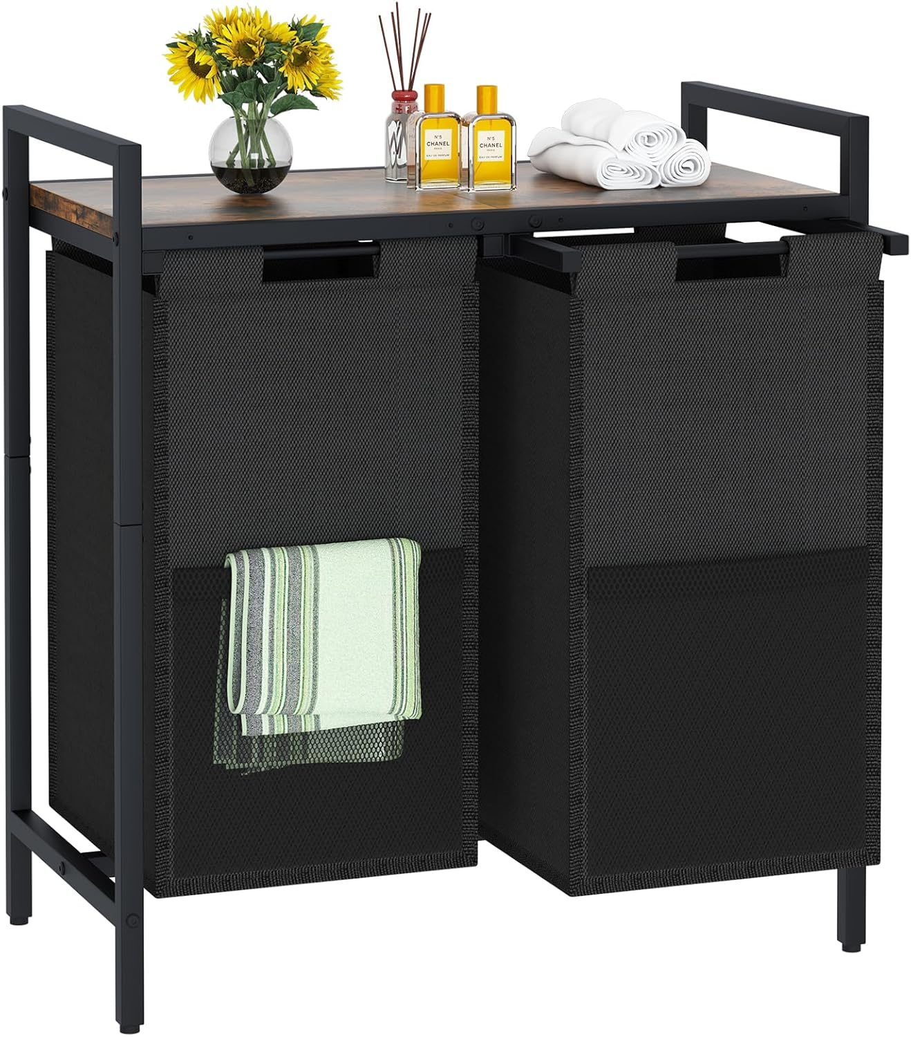 Laundry Hamper, Double Laundry Basket, Laundry Sorter with Top Shelf & 2 Removab-image