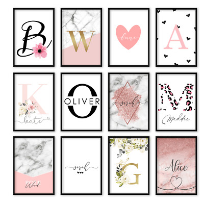 Personalisierter Druck Initiale Name Zuhause Wand Poster Kunst Marmor Rosegold Monogramm