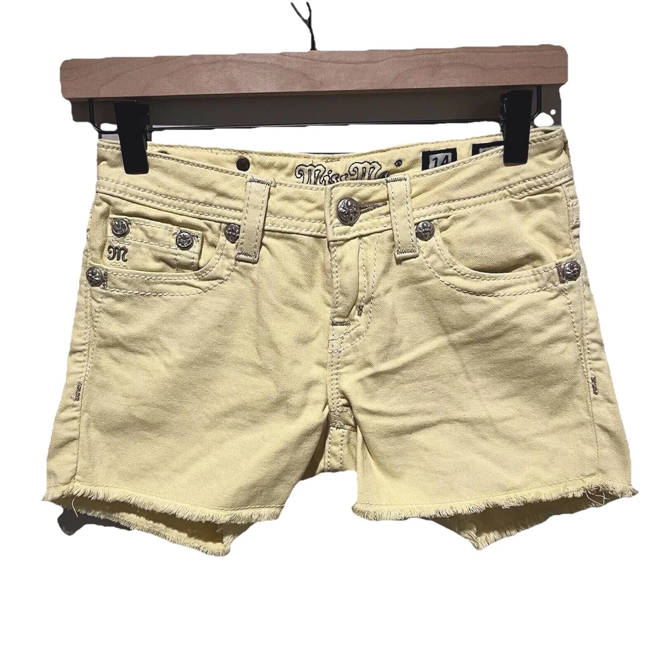 Miss Me Girls Denim Shorts Yellow Size 14 - Image 2 of 4