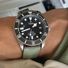 22mm Waterproof OLIVE GREEN top grain Leather Watch strap Rubber ORANGE stitch