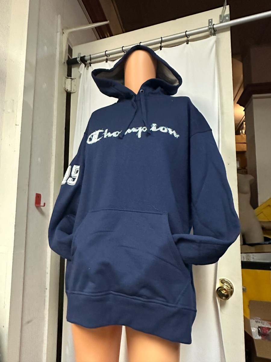 Champion Navy Blue Womens Hoodie Large heavy fleece wide band bottom