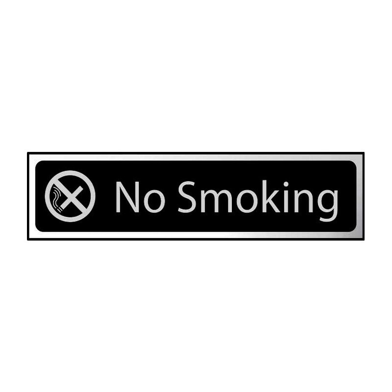 No Smoking Sign Self-Adhesive PVC - Black and Chrome Effect 200mm x 50mm