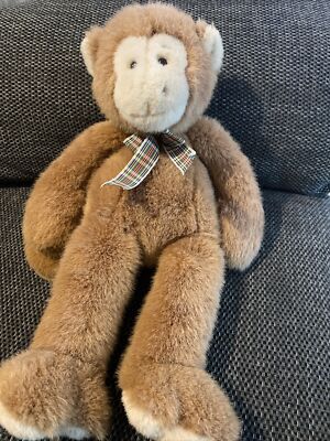 Vintage Manhattan Toy Company Soft Plush Toy Monkey With Tartan