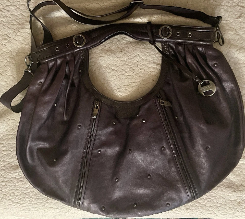Hogan-Purple Leather Convertible Shoulder/Cross Body Hobo Bag-Stud Accents-Italy - Image 4 of 4