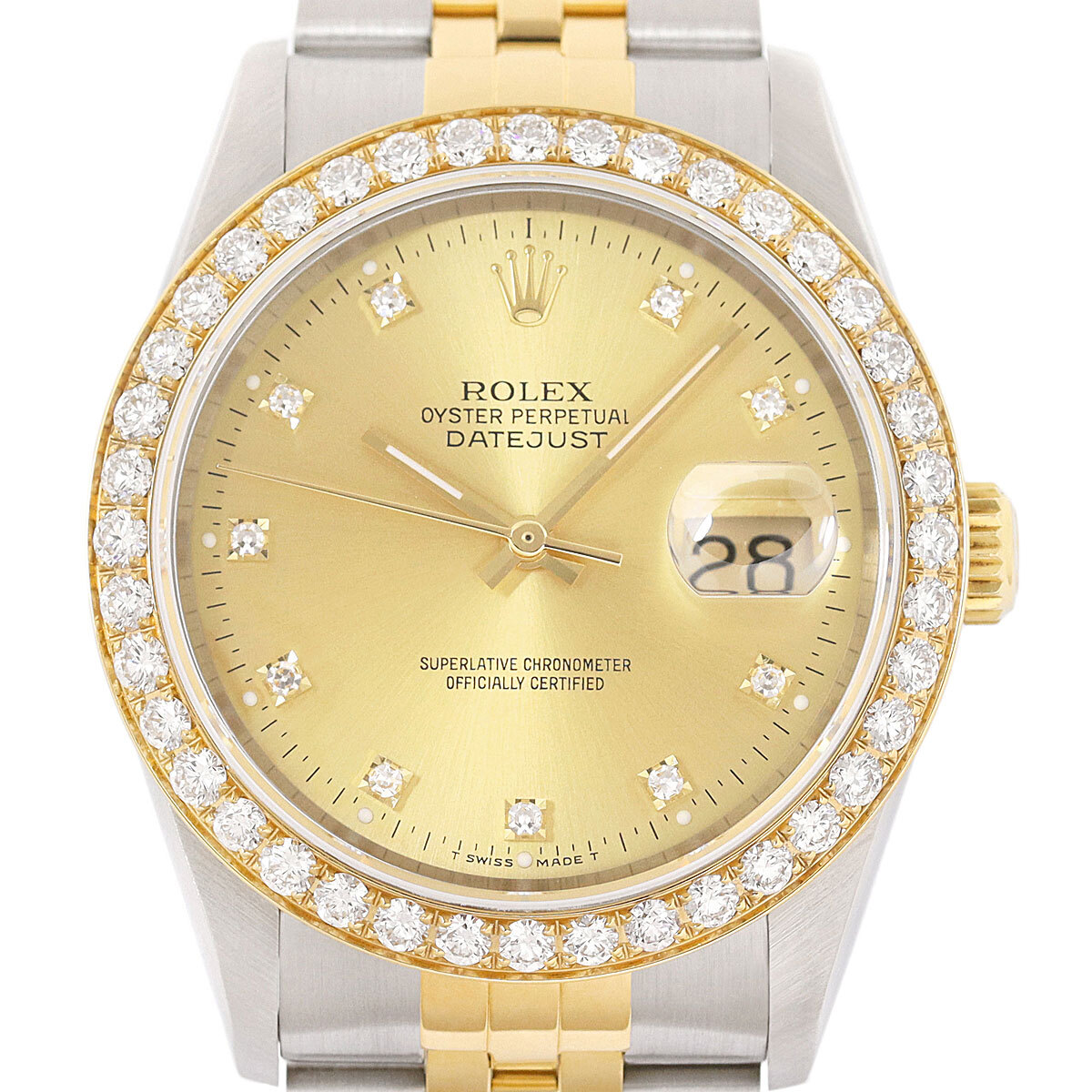 Rolex Datejust Champagne Factory Diamond 2 CT Bezel 18K Gold & SS