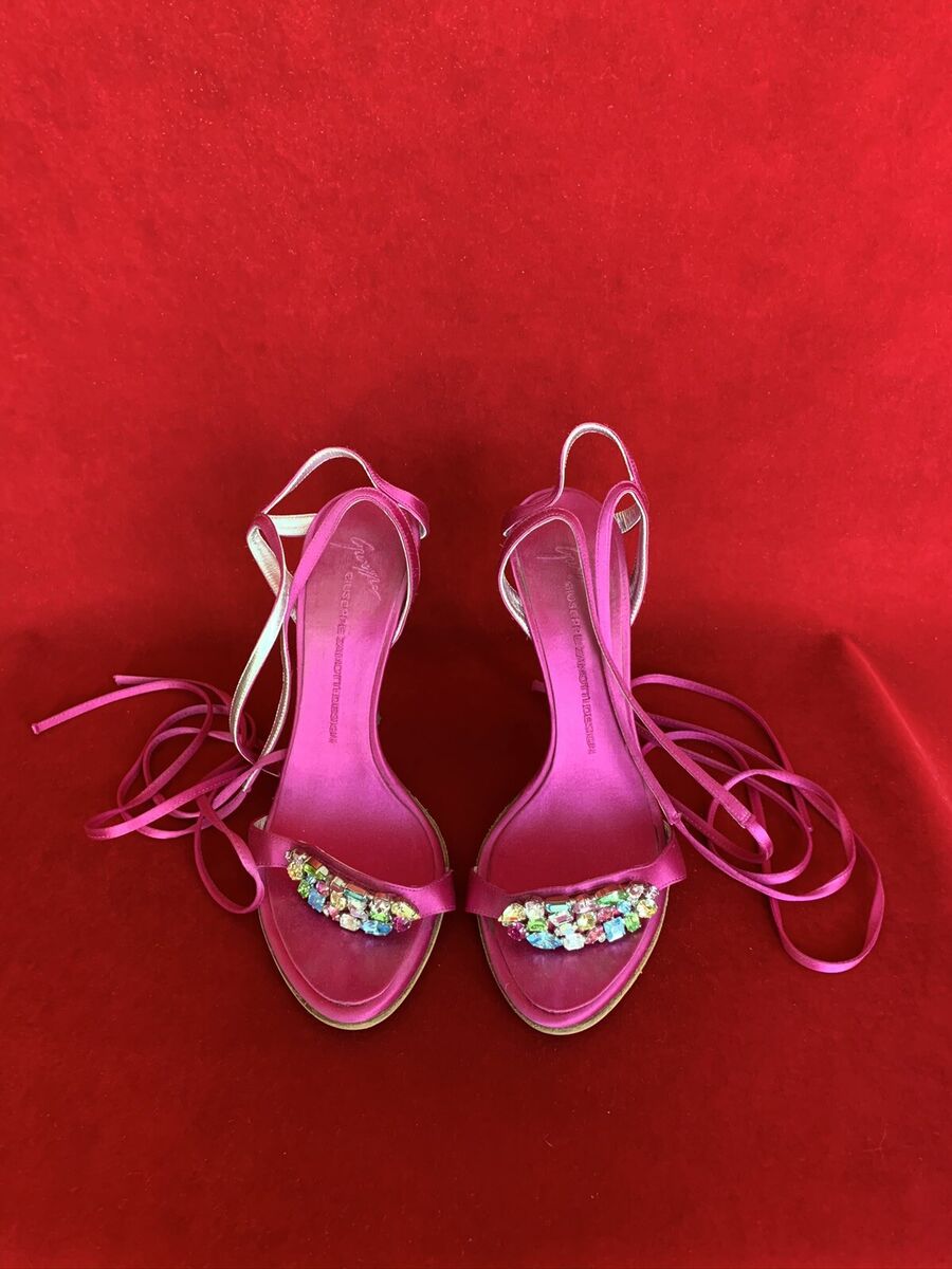 Vintage Giuseppe Zanotti Pink Satin Crystals Strappy Lace Up Vintage Giuseppe Zanotti Pink Satin Crystals Strappy Lace Up