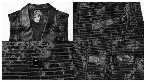 Punk Rave Men Black Goth Exquisite Jacquard Flip Collar Vest Slim Fit Waistcoat - Picture 29 of 40
