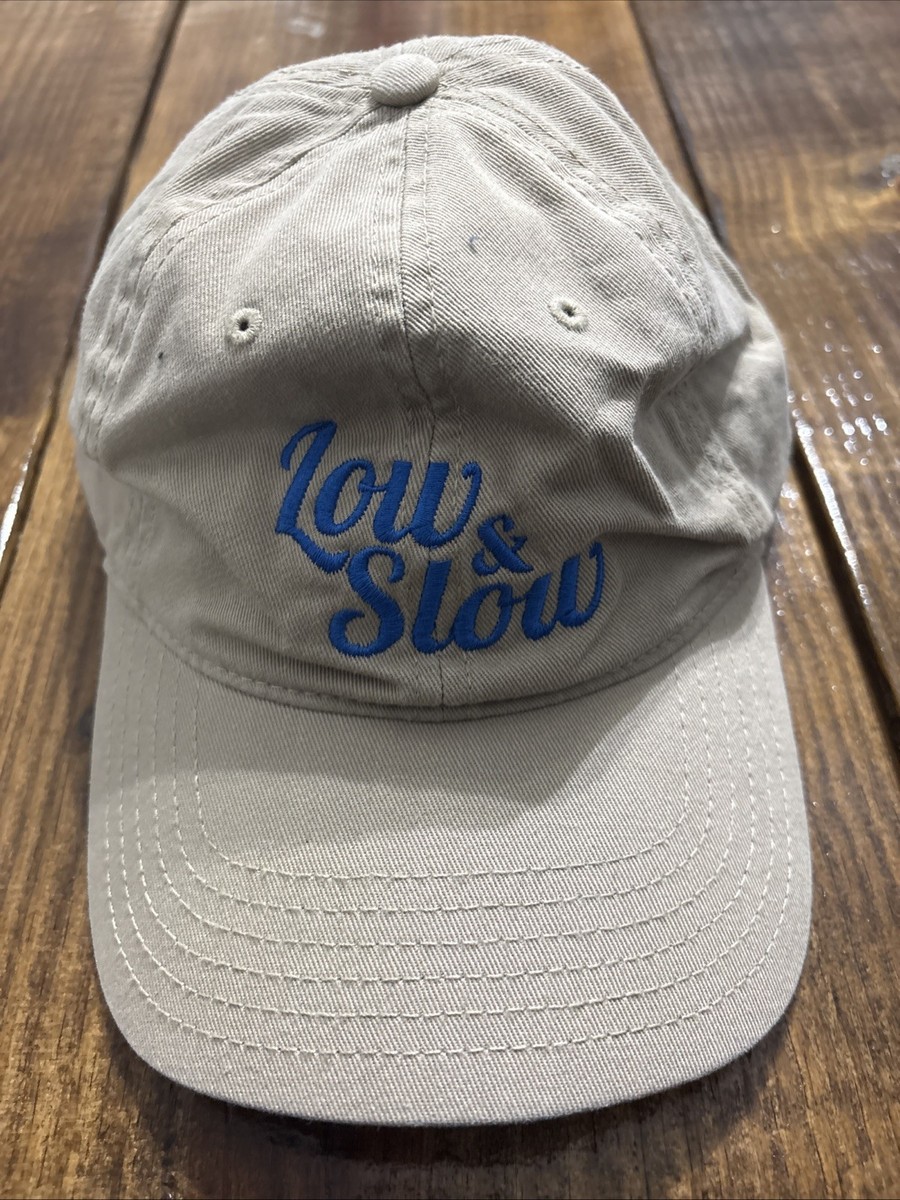 Custom Embroidered Low & Slow Hat Tan Blue