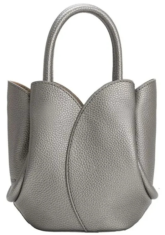 Melie Bianco Mini Tulip Metallic Pewter Vegan Leather Crossbody Top Handle Bag