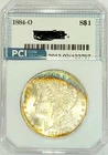 1884-O  Gem BU ++++  Morgan Dollar Pristine Dual Crescent Rainbow Color Toned