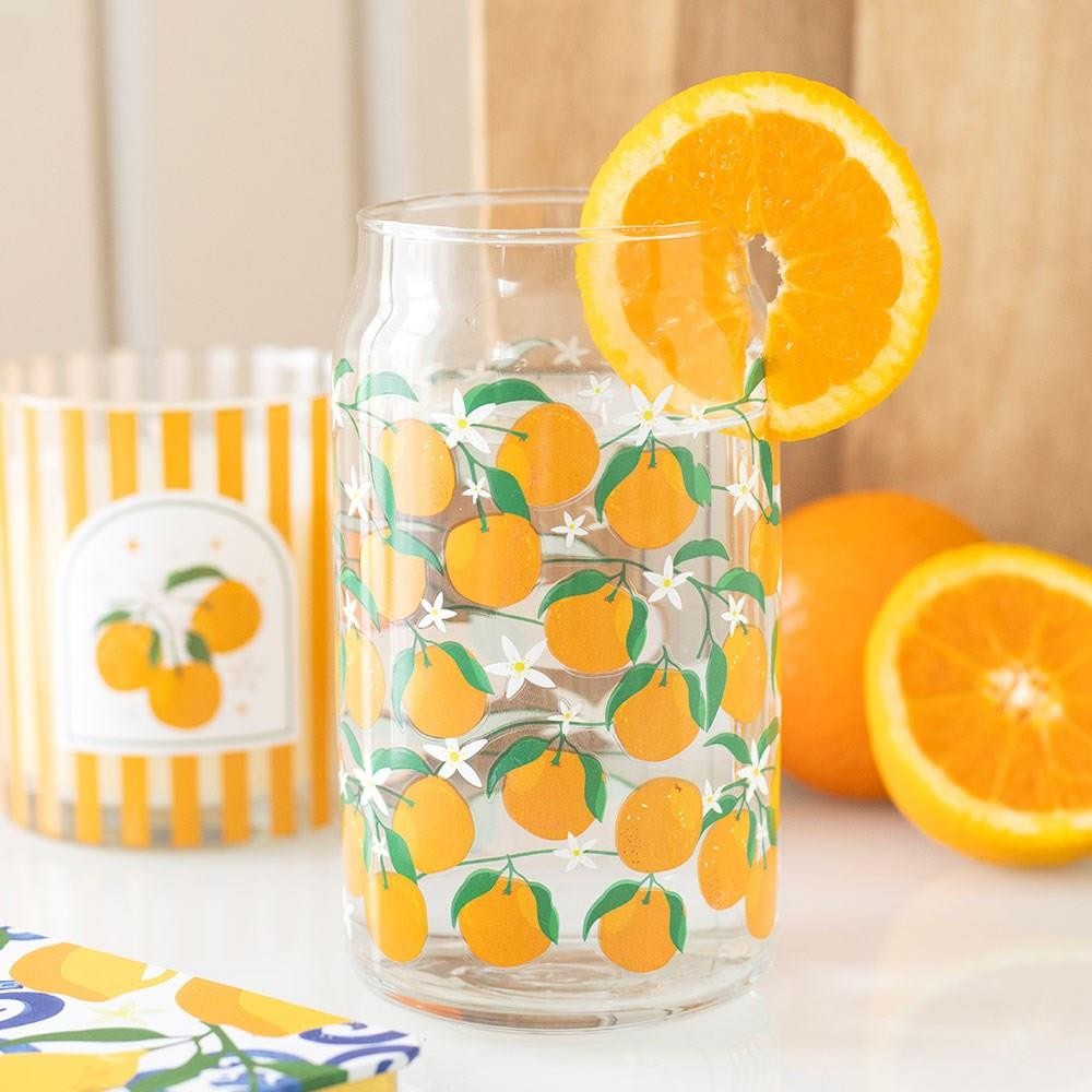 Orange Print Can Shaped Drinking Glass 13.5x7.5x7.5cm