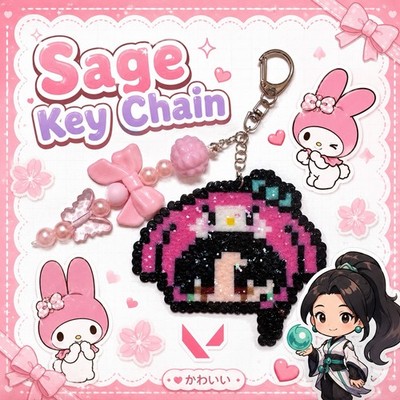 Handmade Valorant Sage Bag Charm Keychain MINI perler (2.5mm)