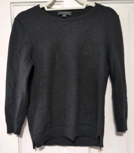 Ann Taylor, Ann Taylor Cashmere Sweater Womens L Black Crewneck Pullover Soft(1420)B
