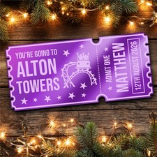 Purple Mirror Acrylic Ticket Alton Towers Theme Park Personalised Any Text