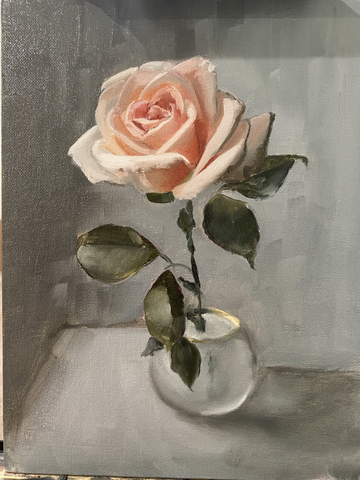 Original Oil Paintin Rose Floral Still Life on Panel Signed OOAK 9x12