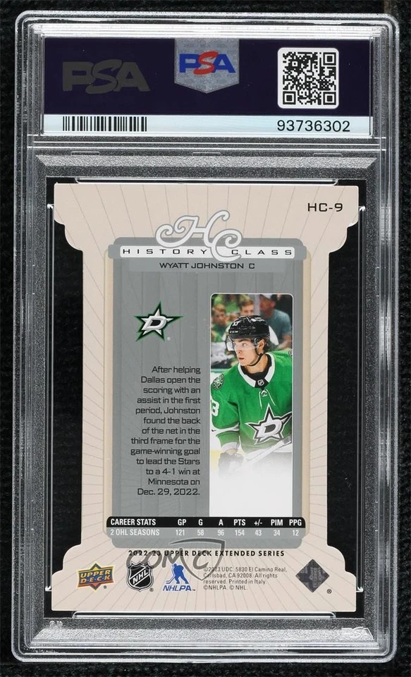 2022-23 Extended Series Rookies Level 2 /25 Wyatt Johnston PSA 9 MINT Rookie RC - Image 2 of 2