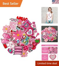 Delightful Assorted Pink Embroidered Patches - Fun for Kids and Teens - 32 Pack