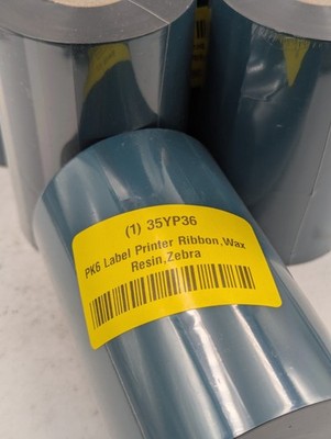 PK6 35YP36 Label Printer Ribbon Wax Resin Zebra, New Lot of 8 Rolls