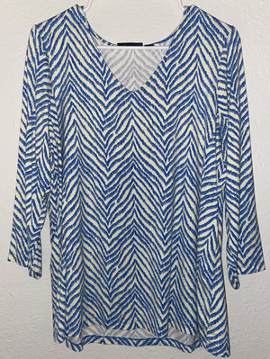 Susan Graver Weekend Printed Cool Touch 3/4 Sleeve Top L Blue (B9)