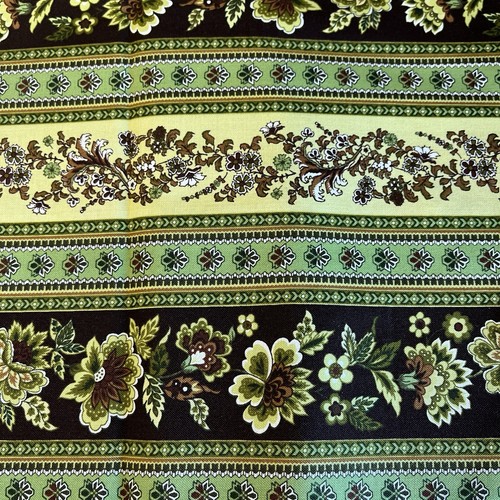 Metro Blue Goes Green Brown Floral Flower Stripe Border Michele D’Amore 1.5 Y