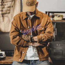 American Retro Mens Plush Thick Jacket Loose Casual Workwear Lapel Collar Jacket