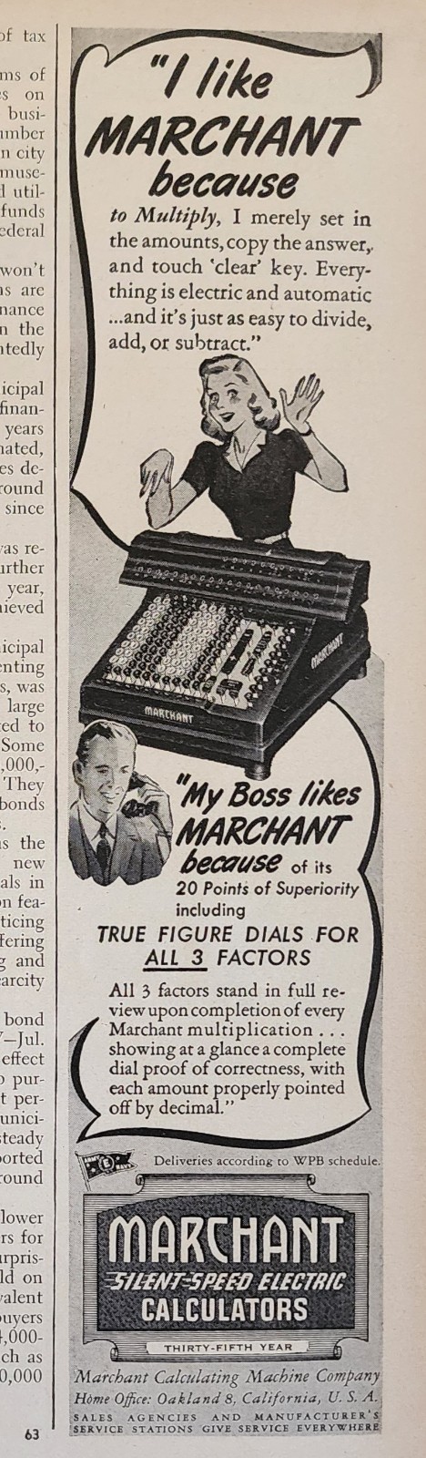 Marchant Calculator Picture Magazine Ad Original Vtg I Like It My Boss Likes It-image