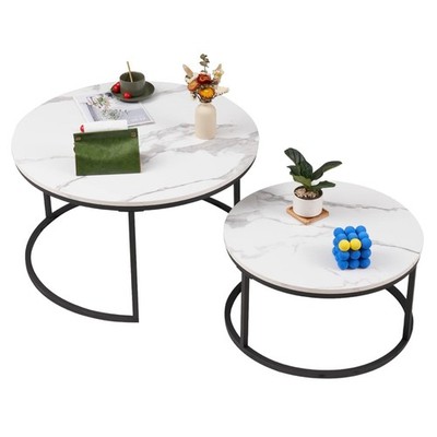 Couchtisch Set rund Marmor Design modern Beistelltisch Wohnzimmertisch