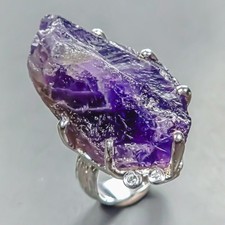 Rough gem 38 ct Natural Amethyst Ring 925 Sterling Silver Size 7 /R446277