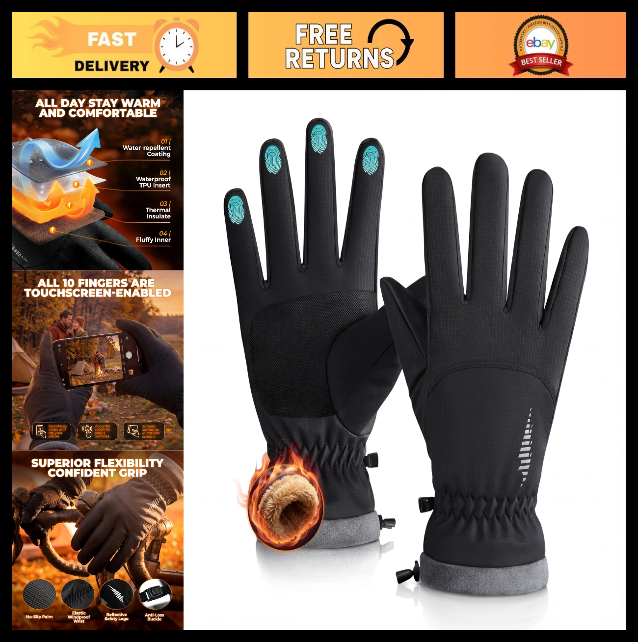 Winter Waterproof Ski Snow Gloves for Men & Women, Thermal Touchscreen, Windproo