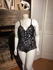 Vintage Victoria s Secret Gold Label Black Burnout Velvet Teddy Bodysuit Lingeri