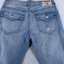 True Religion Nathan Giant Big T Jeans ACTUAL 38x31 Distressed Denim Flap Pocket