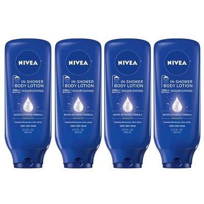 Nivea Nourishing In Shower Lotion Body Lotion for Dry Skin. 13.5 Fl Oz Pack of 4