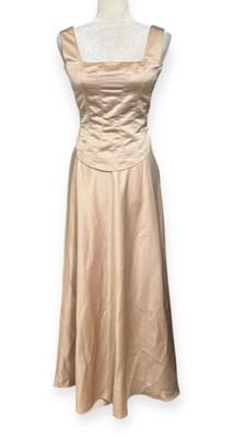 Vintage Alyce Designs Blush Satin Corset Bodice Maxi Dress Size 6 Made USA Forma