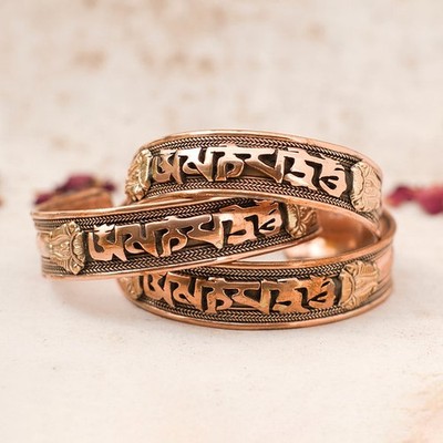 KUPFER Armband mit OM Mani Padme Hum MANTRA, Tibetischer Heilkupfer Armreif