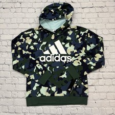 Adidas Regular Fit Green Blue Camo Camouflage Hoodie Pullover Youth Large NWT