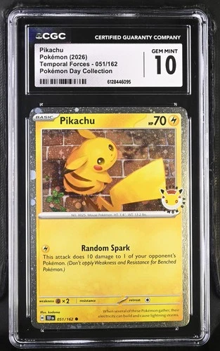 CGC 10 Pikachu 051/162 Holo Stamped Pokemon Day 2026 Pokémon Card