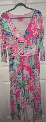 Lilly Pulitzer Women's Floral Wrap Dress V-Neck 3/4 Sleeve XL Pink EUC - Image 1 of 4