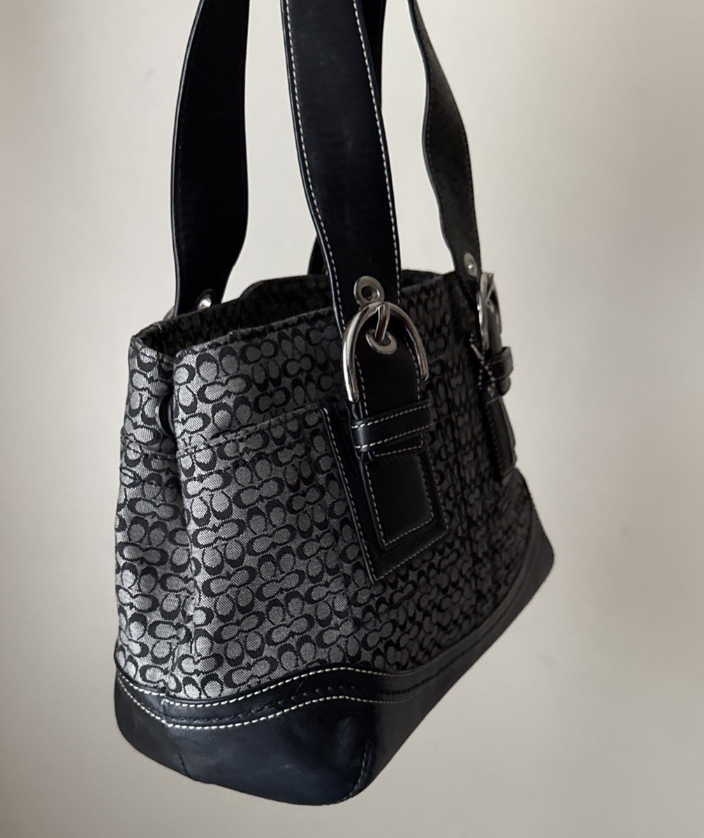 Coach Soho Signature Small Black Gray Canvas Satchel Bag Y2K