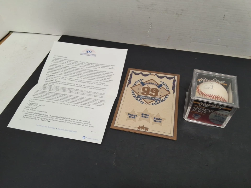 Nolan Ryan George Brett Robin Yount 1999 HOF Induction Signed Baseball w/COA #2 - Image 2 of 4