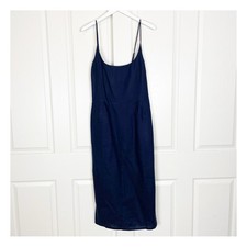 Quince Womens Navy Scoop Neck European Linen Midi Sun Dress NWT Sz L