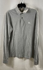 Burberry Men's Gray Long Sleeve Polo Shirt EKD Logo Nova Check Size L