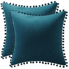 Throw Pillow Cases 24x24: 2 Pack Cozy Soft Pom-poms 24" x 24" Pack of 2 Teal