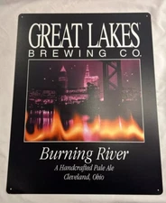 Great Lakes Brewing Co Burning River Tin Beer Sign Cleveland Ohio Man Cave